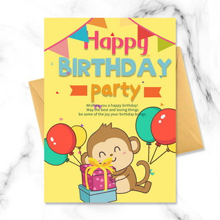气球的卡通动物海报模板_卡通小猴的生日派对邀请函