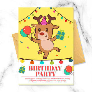 动物礼盒海报模板_可爱麋鹿的生日派对邀请函