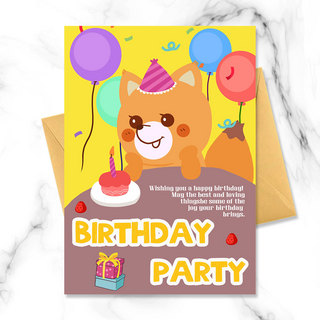 气球的卡通动物海报模板_卡通可爱小狐狸的生日派对邀请函