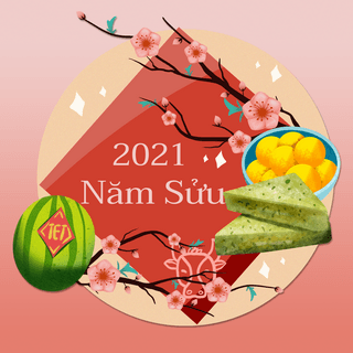 2021年牛年新年海报模板_2021年越南新年牛年花枝社交媒体模板