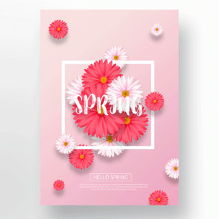 鲜花花瓣粉色海报模板_粉色春季花朵海报