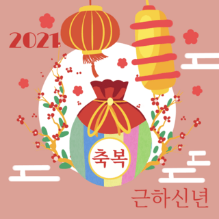 福袋新年快乐海报模板_创意时尚彩色红包韩国新年社交媒体
