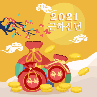 韩国福袋海报模板_金色高端立体红包韩国新年社交媒体