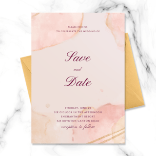 粉色时尚邀请函海报模板_创意时尚粉色水彩艺术婚礼邀请函