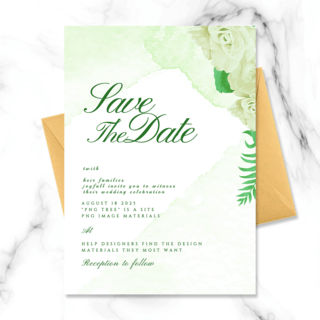 水彩绿色晕染海报模板_高端创意精美绿色水彩晕染结婚邀请函