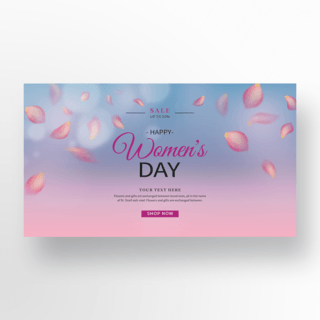 粉色花瓣海报模板_高端时尚美丽粉色花瓣光效妇女节横幅