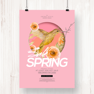 立体花卉海报模板_卡通简约立体花卉春季促销海报