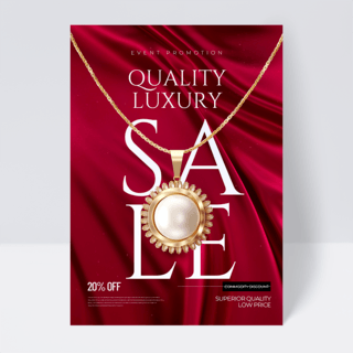 创意珠宝海报模板_红色丝绸背景创意珠宝促销传单模板