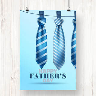 蓝色领带简约父亲节活动海报