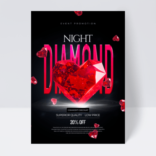 奢华钻石海报模板_红色钻石深色风格珠宝促销传单模板