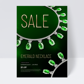 宝石晶簇海报模板_绿色宝石珠宝促销传单模板