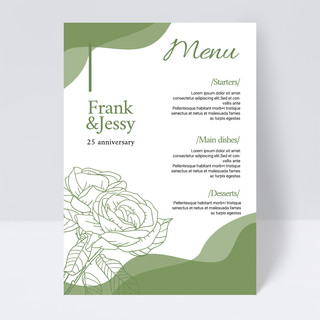花线稿海报模板_白色简约素雅绿色植物线条婚礼菜单
