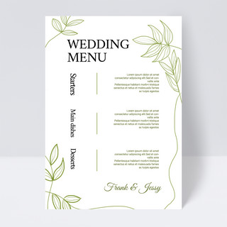 婚礼线海报模板_白色素雅简约绿色植物线条婚礼菜单