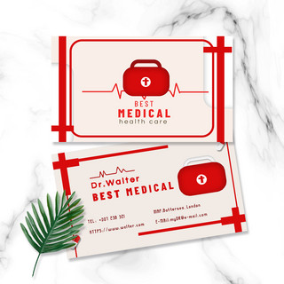医疗行业医生护士红色药箱双面名片