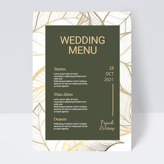 婚礼菜单海报模板_白色黑色简约植物婚礼菜单