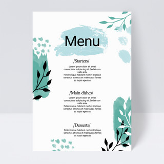 线条菜单海报模板_白色绿色简约植物线条婚礼菜单