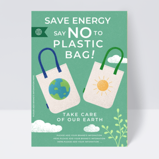 可回收爱护环境海报模板_绿色可回收环保袋公益传单