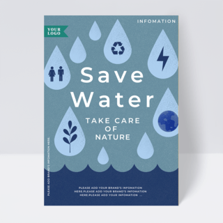 自然水滴海报模板_节约用水环保公益传单