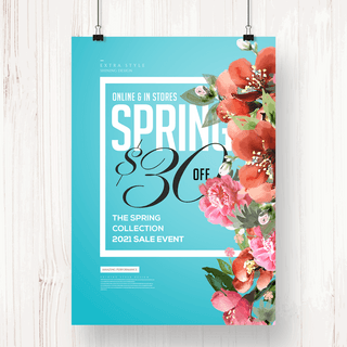 色彩春季海报模板_简约色彩春季卡通花卉促销海报