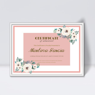 粉色证书海报模板_粉色简约水彩花卉植物风格证书