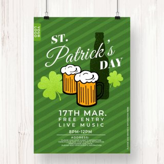 绿色条纹圣帕特里克节啤酒海报