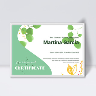 证书绿色海报模板_白色绿色简约水彩植物风格证书