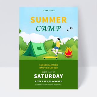 滑轮海报模板_绿色夏季户外活动夏令营招生传单