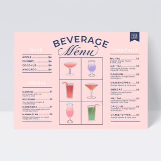 酒吧菜单海报模板_粉色彩色酒吧餐厅饮料单