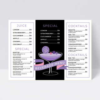 果汁紫色海报模板_紫色丝带鸡尾酒饮料单