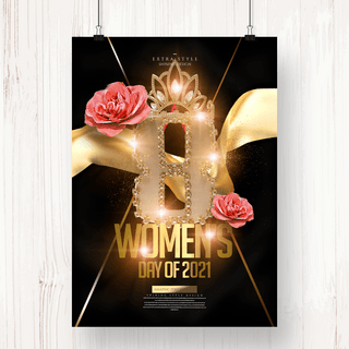 国际妇女节海报海报模板_时尚高级金色花朵妇女节快乐海报