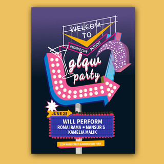 glow party neon sign flyer template