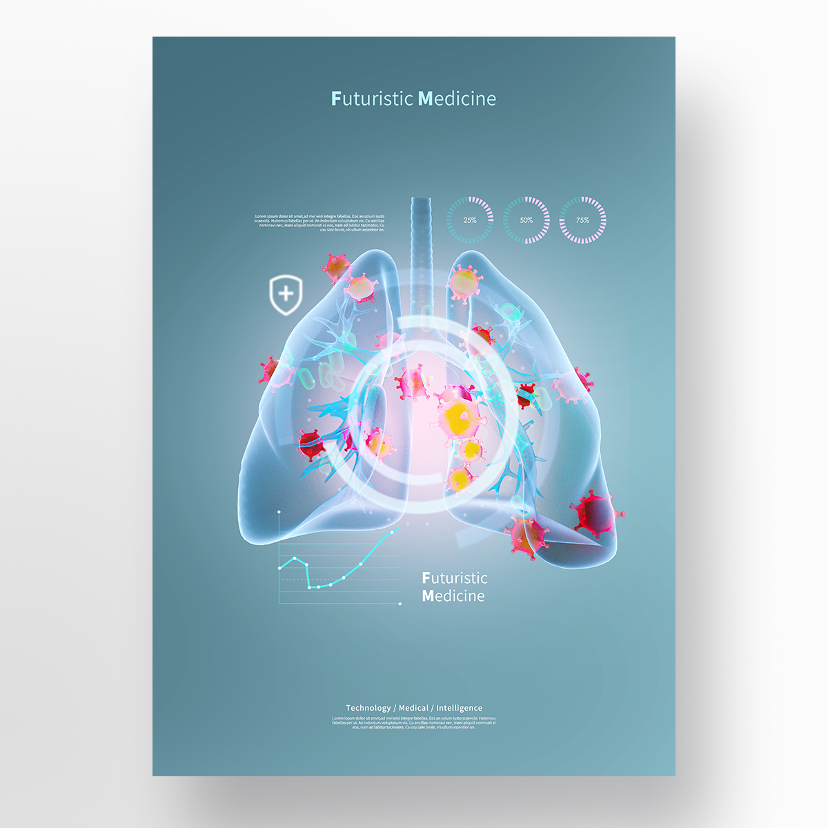 蓝色肺部未来医疗海报图片