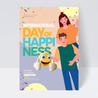 时尚色彩国际幸福日节日海报