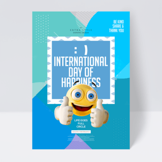 幸福日海报海报模板_创意时尚色彩国际幸福日节日海报