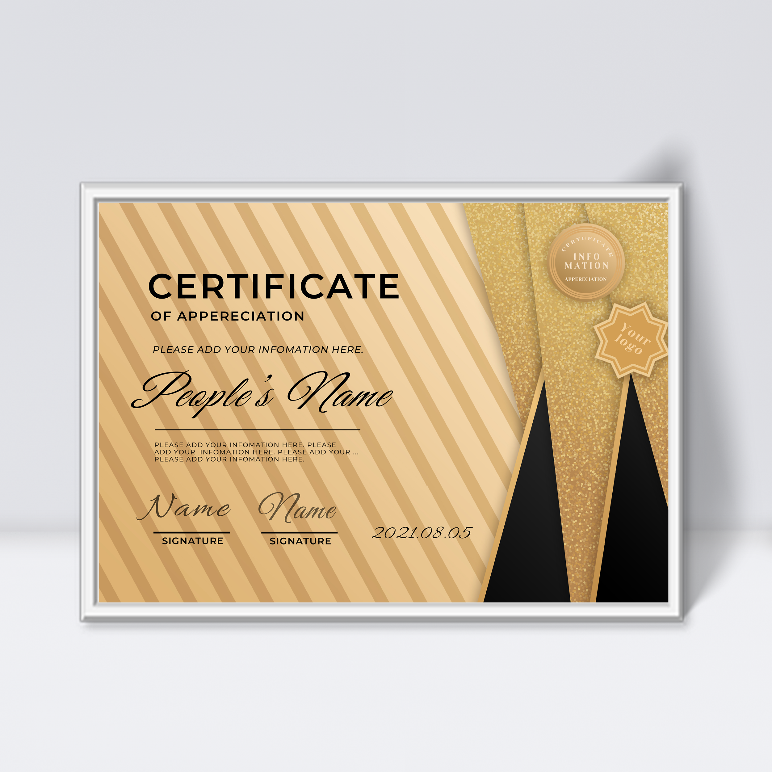 斜纹金色黑色缎带优雅商务证书图片