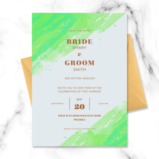 艺术创意抽象绿色水彩婚礼邀请函
