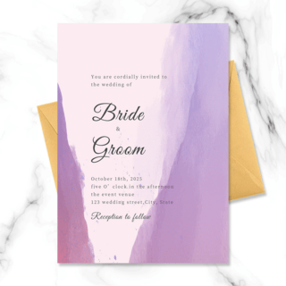 紫色水彩婚礼海报模板_紫色时尚抽象水彩婚礼邀请函