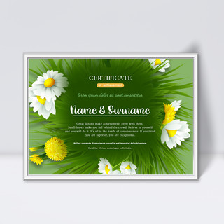 证书绿色海报模板_绿色简约水彩花卉植物风格证书
