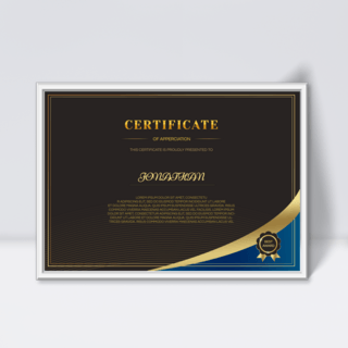 金色优雅海报模板_黑金优雅商务金色线框荣誉证书