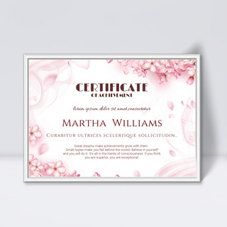 粉色证书海报模板_简约粉色质感水彩花卉植物风格证书