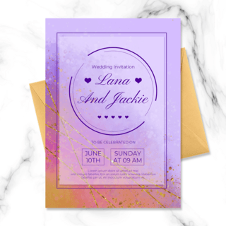 水彩背景紫色海报模板_紫色背景邀请函结婚水彩
