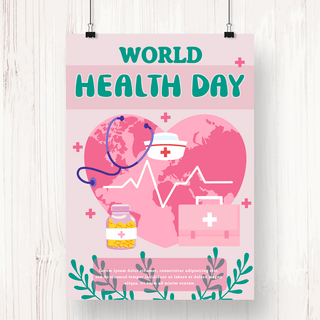 世界卫生日爱心地球粉色宣传海报