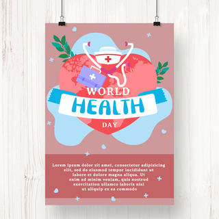 世界卫生日爱心地球护士帽红色宣传海报