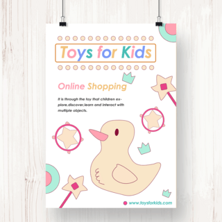 彩色玩具海报模板_黄粉绿色简约儿童玩具在线购物海报