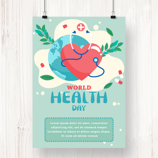 世界卫生日蓝色地球爱心宣传海报