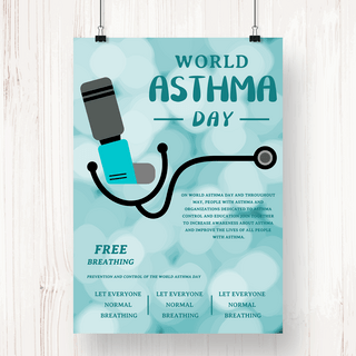 世界防治哮喘海报模板_世界哮喘日蓝色呼吸器梦幻光斑宣传海报