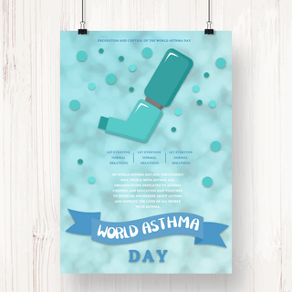 世界哮喘日蓝色泡泡呼吸器宣传海报