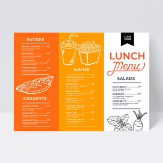 橙色线海报模板_橙色线稿风格餐厅菜单