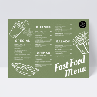 绿色线海报模板_绿色线稿风格餐馆菜单