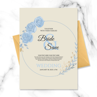 素雅边框海报模板_素雅时尚蓝色玫瑰花卉框架婚礼邀请函
